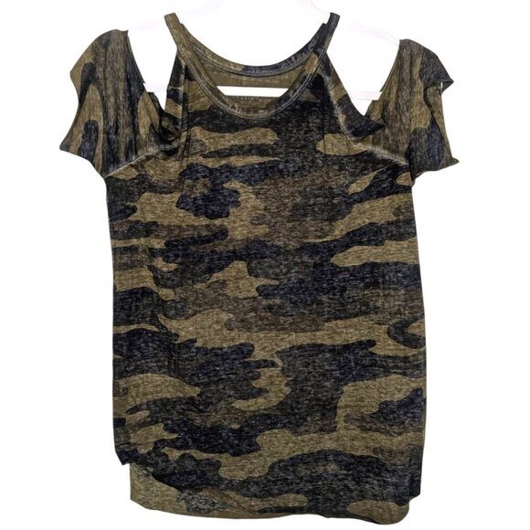 Lucky Brand Cold-shoulder Green Camo T-shirt - SZ - M - Picture 1 of 3